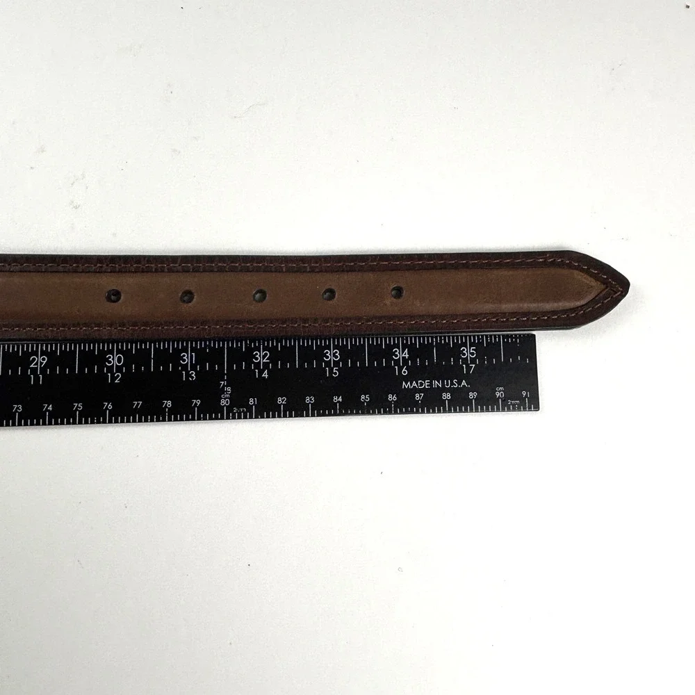 Leather Belt Men 32 Brown Two Tone Silver Buckle Rugged Western Classic Heritage